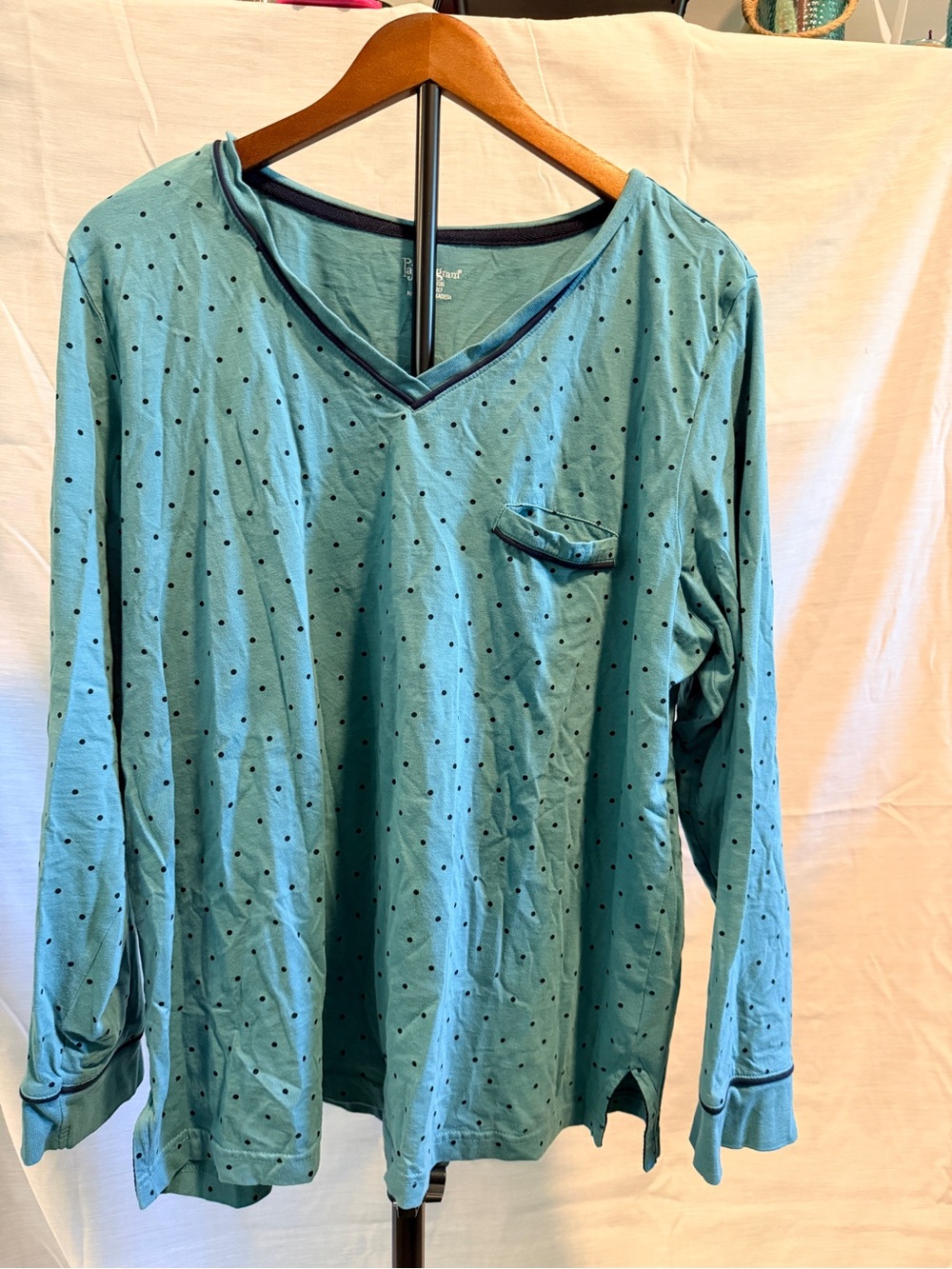 Women's Pajamagram Teal Polka Dot V-Neck Long Sleeve Pajamas